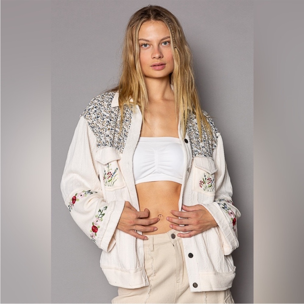 POL Cream Embroidered Jacket